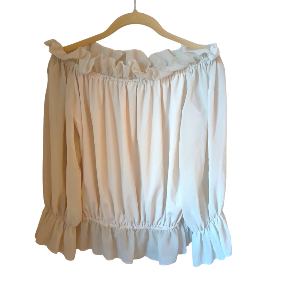 Spirit Women's Ruffled Off The Shoulder Poet Top With 3/4 Sleeves  Size S/M